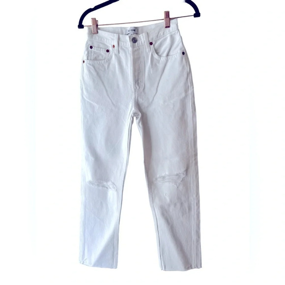 Re/done new with tags size 23 white destroyed 70’s stove pipe cropped jeans - Picture 6 of 14